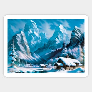 Winter Cabin by a Frozen Lake Sticker